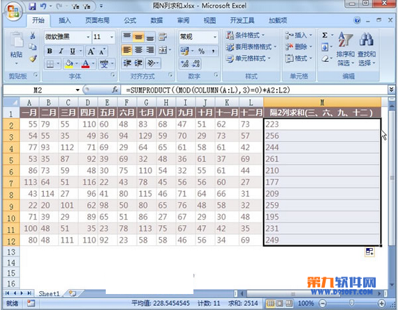 Excel教程 怎样实现隔多列数据求和2