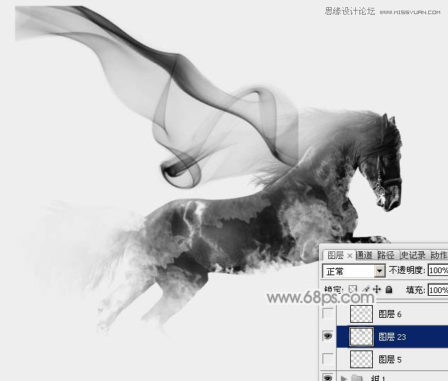 Photoshop制作中国风特效水墨骏马效果图15