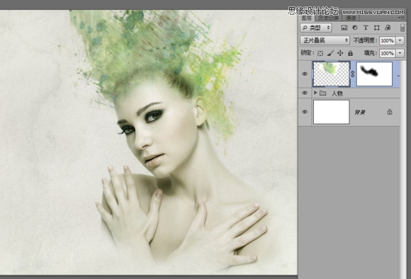 Photoshop合成美女头像抽象的水彩装饰效果13