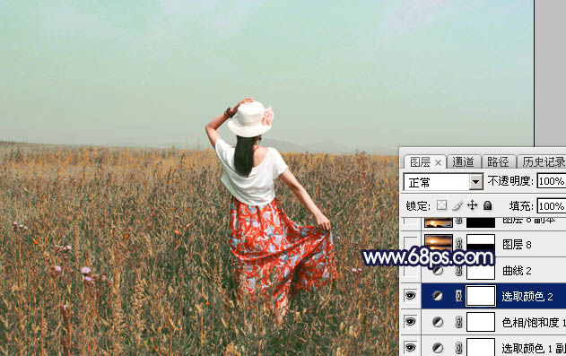 Photoshop给草原人物图片加上大气的霞光效果14