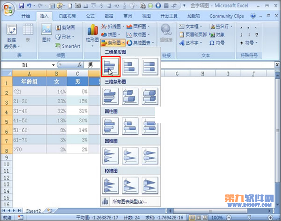 Excel教程 制作双向条形图的方法2