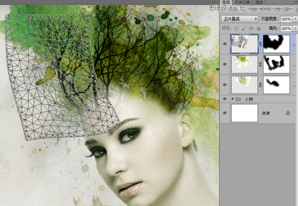 Photoshop合成美女头像抽象的水彩装饰效果17