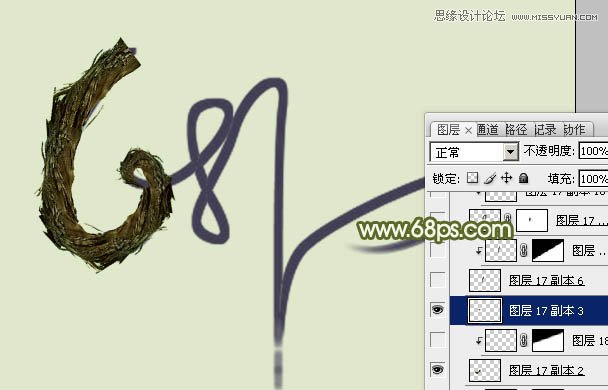 Photoshop制作古树藤纹理风格的艺术字17