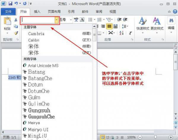 word 2010 中更改文字字体和大小的方法2