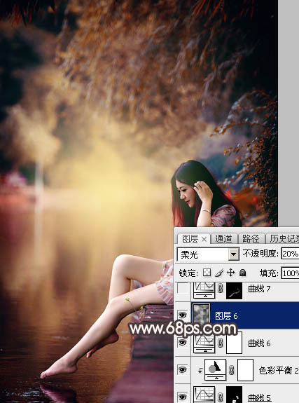 Photoshop给水边的美女加上暗调红褐色38