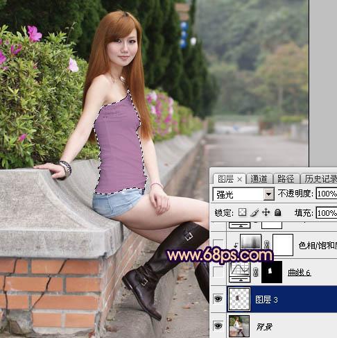 Photoshop给景区美女加上昏暗的高对比晨曦色4