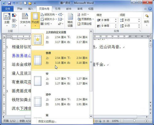 word 2010 页边距设置方法3