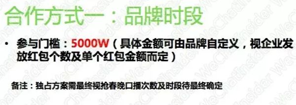 微信春晚红包招商：入场费1000万8