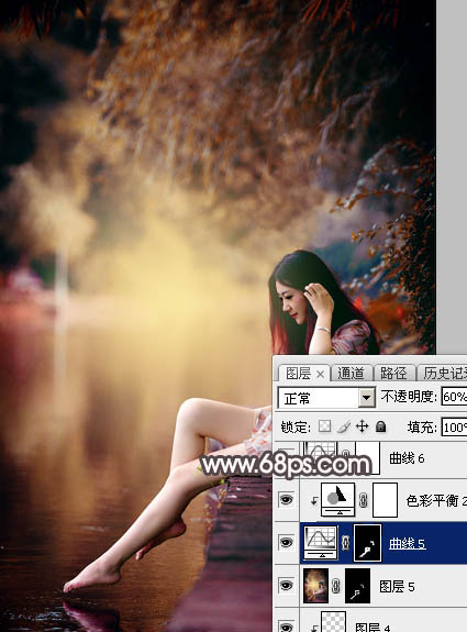 Photoshop给水边的美女加上暗调红褐色37