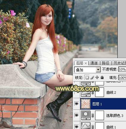 Photoshop给路边的美女加上暗调青黄色霞光色22