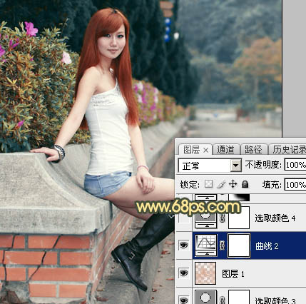 Photoshop给路边的美女加上暗调青黄色霞光色27