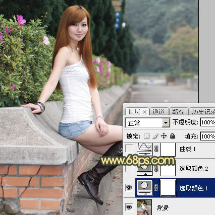 Photoshop给路边的美女加上暗调青黄色霞光色6