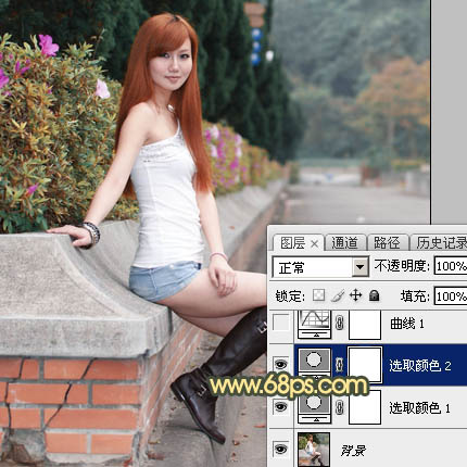 Photoshop给路边的美女加上暗调青黄色霞光色9