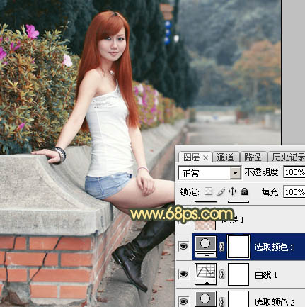 Photoshop给路边的美女加上暗调青黄色霞光色21