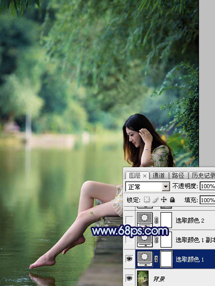 Photoshop打造唯美的青蓝色湖景人物图片6