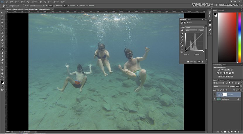Photoshop巧用曲线给灰蒙蒙的水下照片变清晰3
