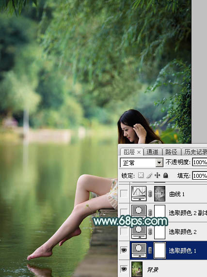 Photoshop给湖边人物图片加上清新甜美的青绿色4