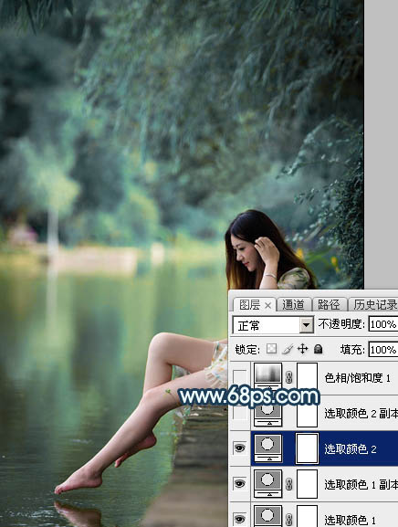 Photoshop给河边的人物加上唯美的暗调青蓝色9