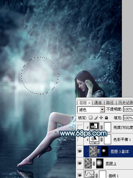 Photoshop给河边的人物加上唯美的暗调青蓝色19