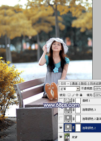 Photoshop打造清爽的蓝橙色秋季公园人物图片6