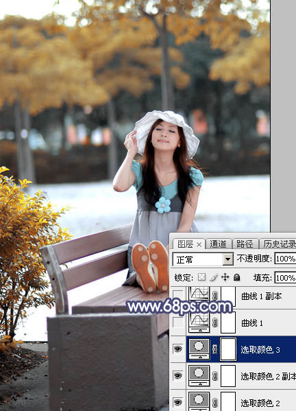 Photoshop打造清爽的蓝橙色秋季公园人物图片12