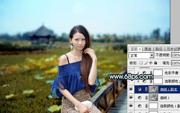 Photoshop给荷塘边的人物加上暗调晨曦暖褐色14