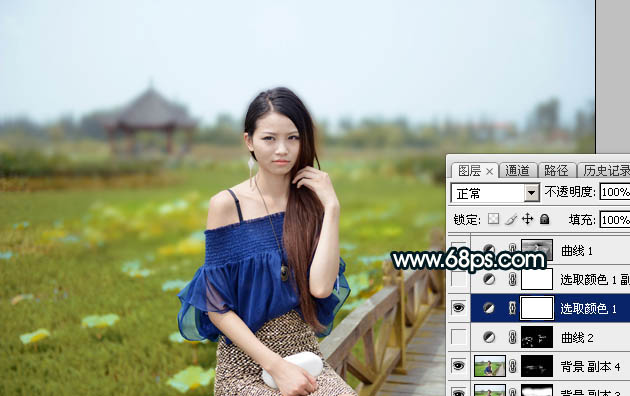 Photoshop给荷塘边的人物加上暗调晨曦暖褐色10