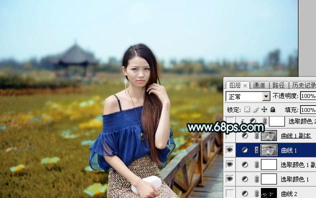 Photoshop给荷塘边的人物加上暗调晨曦暖褐色13