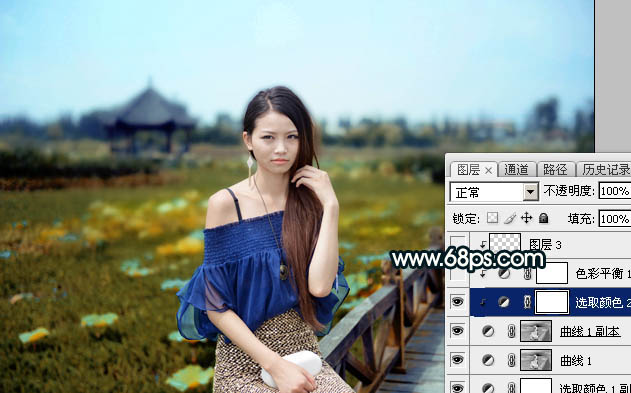 Photoshop给荷塘边的人物加上暗调晨曦暖褐色19