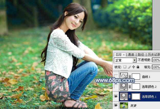 Photoshop打造古典暗蓝色秋季外景人物图片5