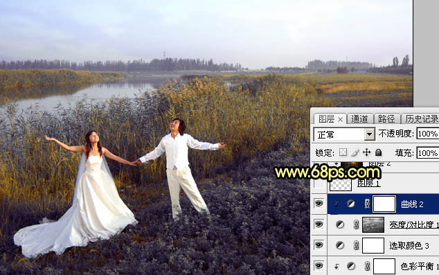 Photoshop给芦苇边的情侣加上唯美的晨曦27