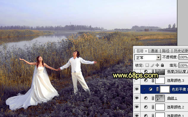 Photoshop给芦苇边的情侣加上唯美的晨曦16