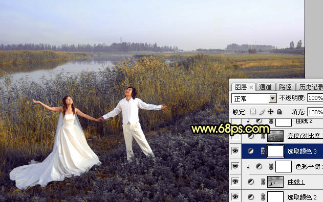 Photoshop给芦苇边的情侣加上唯美的晨曦22