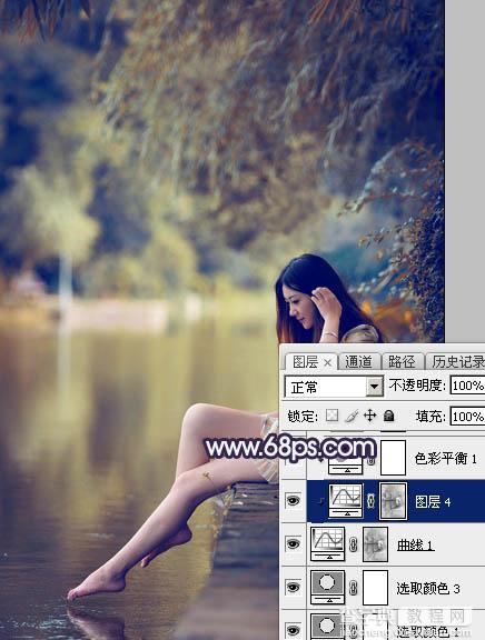 Photoshop打造唯美的淡调蓝紫色湖景人物图片12