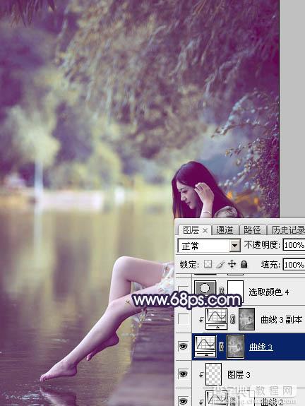 Photoshop打造唯美的淡调蓝紫色湖景人物图片26