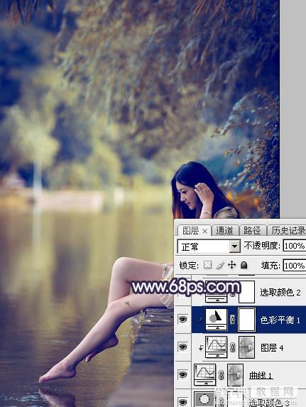 Photoshop打造唯美的淡调蓝紫色湖景人物图片15