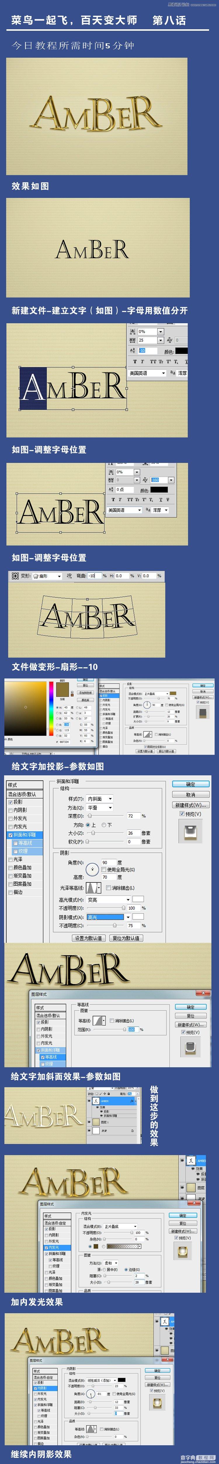 Photoshop制作黄金质感的立体艺术字1