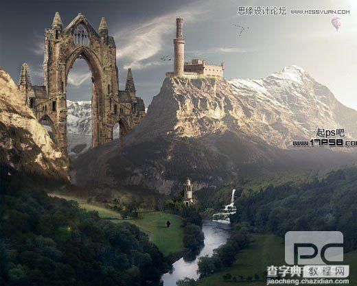 Photoshop合成山顶上巍峨城堡教程1