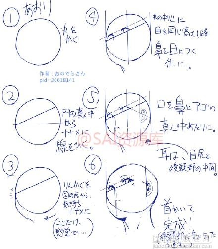 SAI新手动漫向头部角度画法参考3