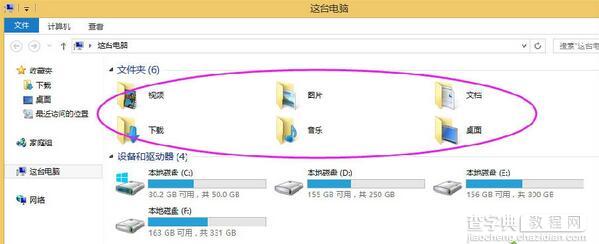 Win8.1系统如何删除我的电脑中视频、图片、文档、下载图标1