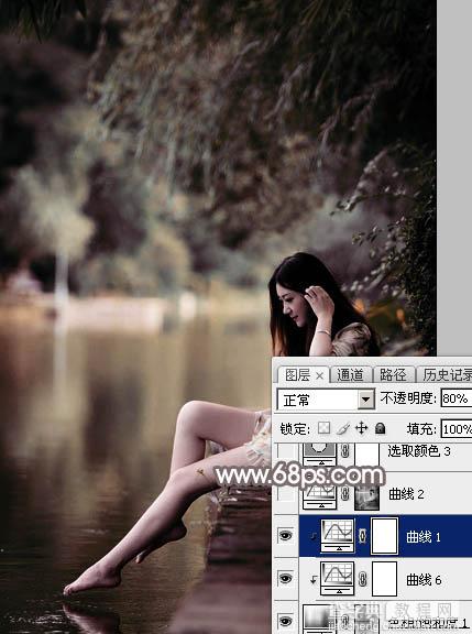 Photoshop为湖景人物图片打造出唯美的红褐色效果13