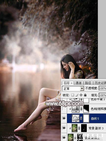 Photoshop为湖景人物图片打造出唯美的红褐色效果34