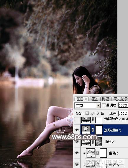 Photoshop为湖景人物图片打造出唯美的红褐色效果19