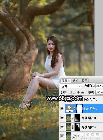 Photoshop给树林人物加上唯美的深秋暗黄色9