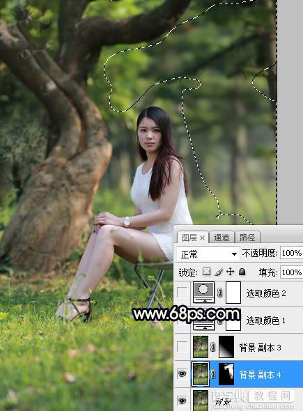 Photoshop给树林人物加上唯美的深秋暗黄色3