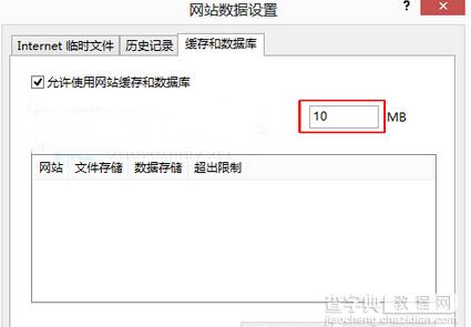 Win8系统IE浏览器“允许网站使用缓存和数据库”选项有什么作用1