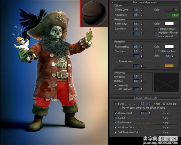3DSMAX材质贴图教程：制作逼真的卡通船长17