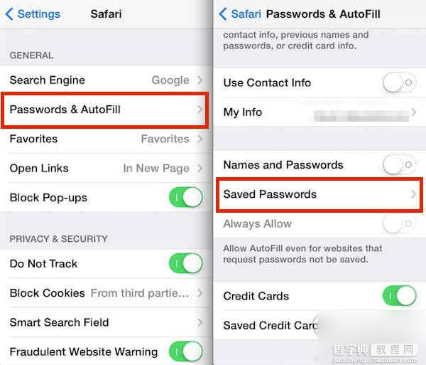 iPhone如何查看或删除Safari浏览器保存的网站密码2