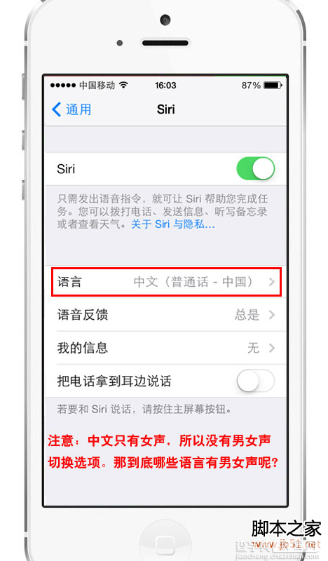 苹果iOS7新增的Siri男女声切换的方法及支持的语言4