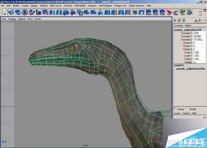 MAYA 7.0恐龙建模的方法和制作步骤介绍16